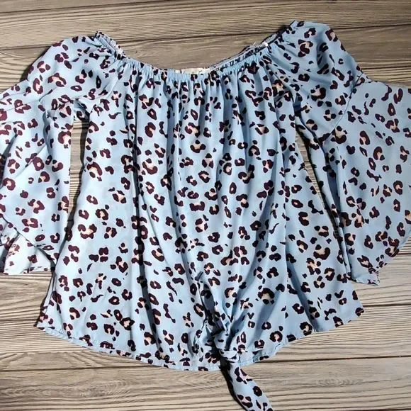 Light Blue Animal Print Blouse - Picture 3 of 7